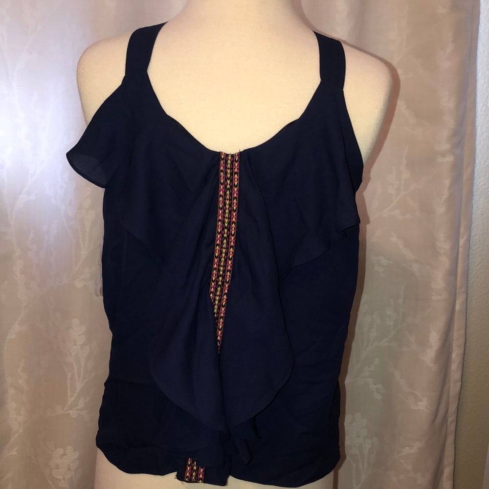 Navy blue tank with embroidery Sz XS NWT